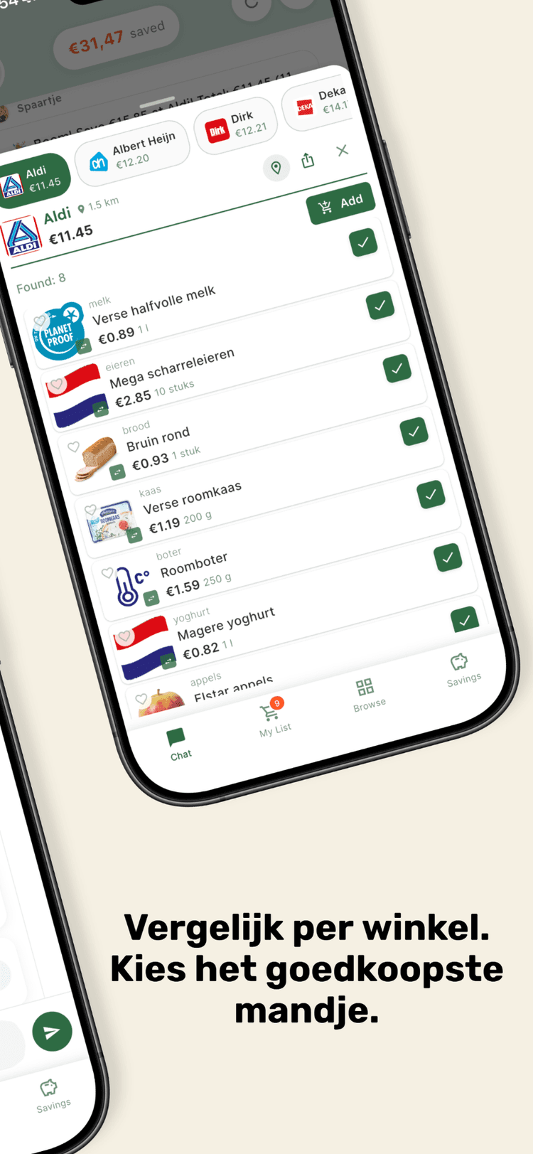 Vergelijk per winkel. Kies het goedkoopste mandje.